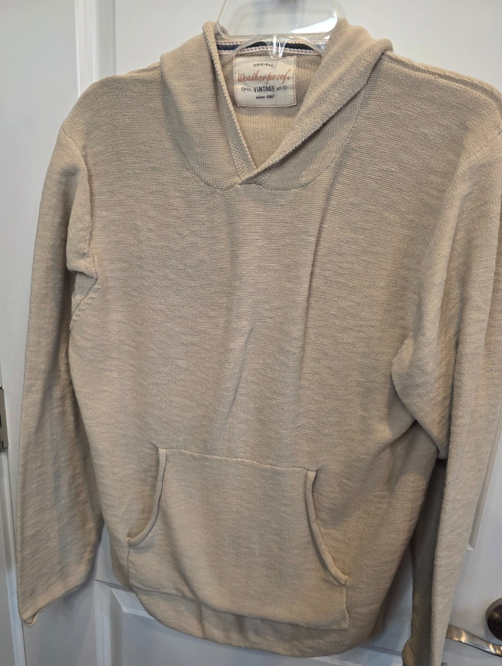 Weatherproof Vintage Hoodie Sweater Men's Large Beige Cotton Blend Shawl Collar